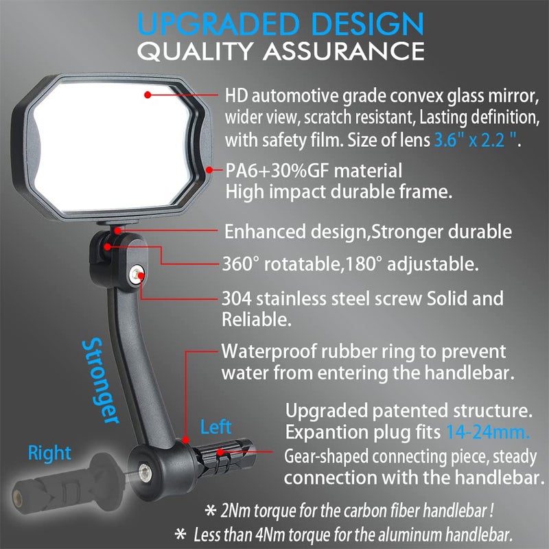 BriskMore Bar End Bike Mirrors  High-Definition Convex Glass Lens for E-Bike Handlebars  Scratch Resistant  Safe Rearview 1 Pair Bicycle Mirror BT-015(Right And Left Side) - Image 3